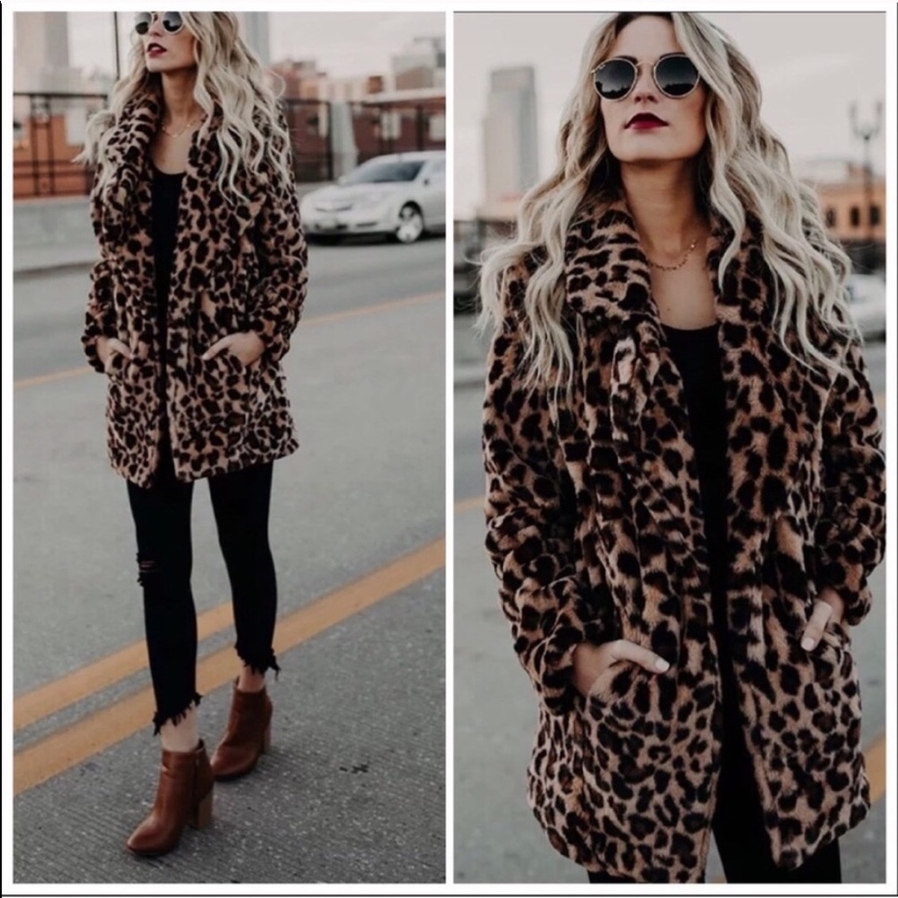 Leopard Print Faux Fur Jacket